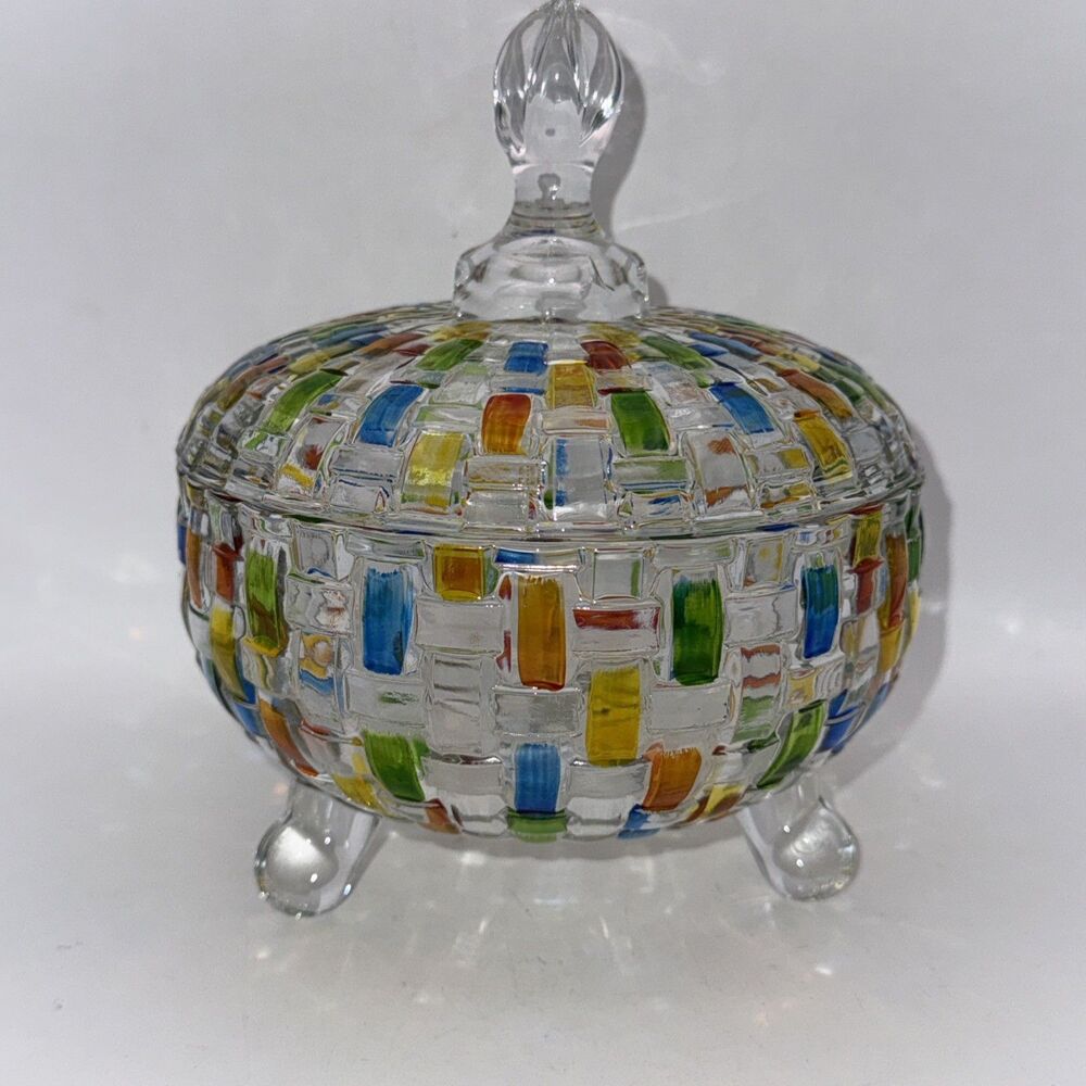 Candy Dish  With Painted  Decor Multicolor, Including Lid, gorgeous footed ball